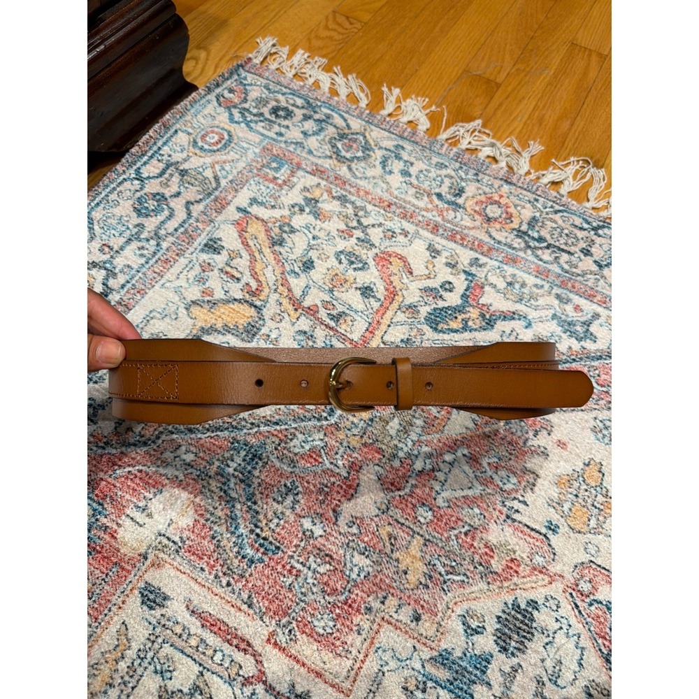 J.Crew Womens Wide Waist Belt Cognac Brown Genuine Leather Gold Buckle BK321 M - Picture 2 of 7
